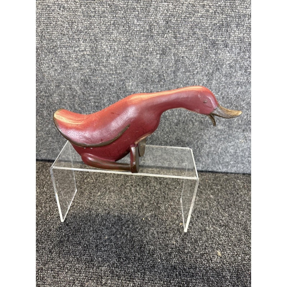 Vtg~Wooden/Crackle Painted Decor Duck~Maroon